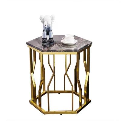 中国 ステンレス鋼の金メッキが付いている多目的な家具製造販売業の多角形ワイヤー テーブルの石の版のテーブル 販売のため