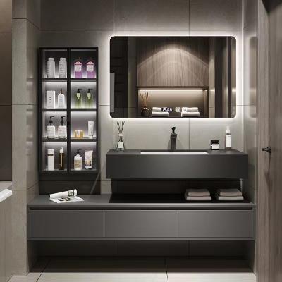China Modern Hotel Room Cabinets Rock Plate Wash Basin Integrated Bathroom Units for sale