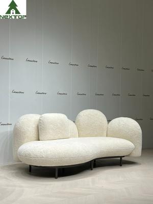 China Shaped Fabric Velvet 3 Seats White Plush Sofa For Hotel Room Home Villa for sale