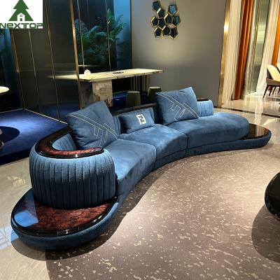 China High End Living Room Sofa Set Furniture Hotel Lobby Lounge Blue Velvet Curved Sofas for sale