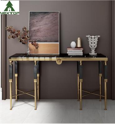 China Modern Luxury Hotel Furniture Gold Stainless Steel Marble Decorative Console Entryway Table zu verkaufen