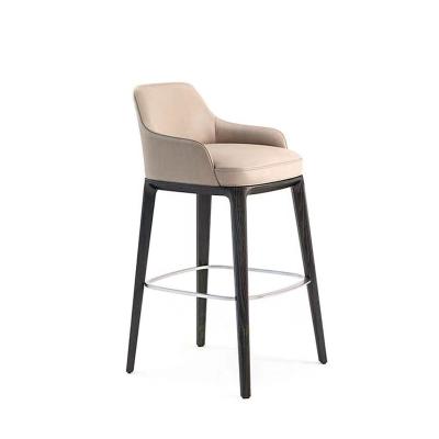 China Nordic Style Fashion Creative Leather High Dining Chair Solid Wood Bar Stools for sale