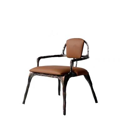 China 5 Star Hotel Restaurant Furniture Solid Metal Backrest Dining Leather Lounge Chair for sale
