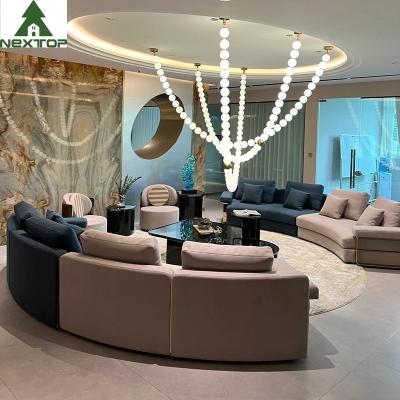 China OEM Hotel Lobby Furniture Interior Modular Sofa Nubuck Fabric Circle Corner With Metal Frame for sale