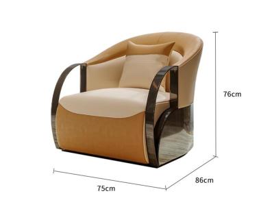 China High End Hotel Lobby Furniture Genuine Leather Stainless Steel Armrest Single Lounge Chair for sale