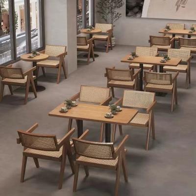 China Restaurant Coffee Shop Bistro Commercial Furniture Ash Solid Wooden Dining Set for sale