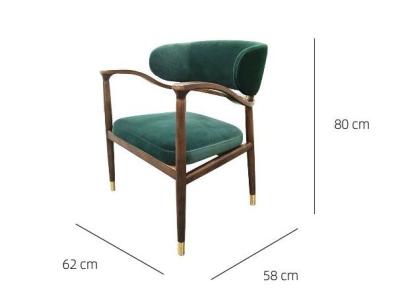 China Skin Friendly Light Luxury Hotel Furniture Solid Wood Armrest Silky Velvet Dining Chair for sale