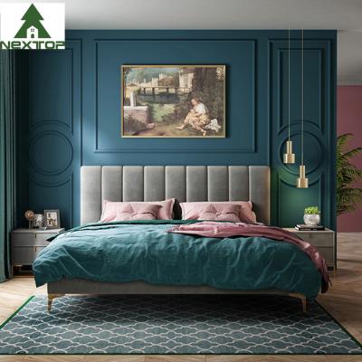 China Custom Size Wooden Double Bed Queen Platform King Size Fabric Bed Hotel Bedroom Furniture for sale