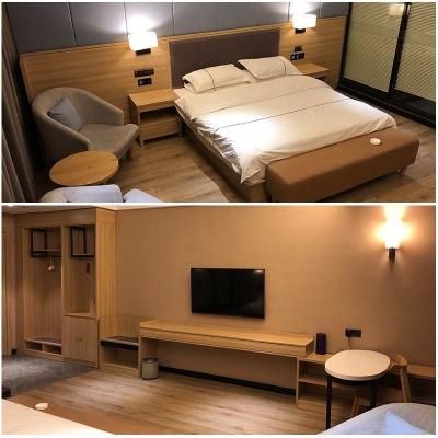 China 3 4 5 Star Luxury Wooden Bed With Nightstand Motel Hotel Resort Bedroom Furniture for sale