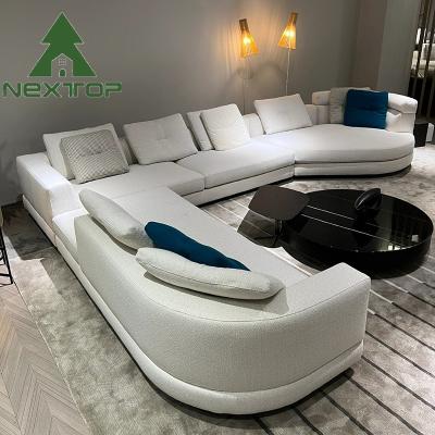 中国 White Semi Circular Linen Sofa Interior Decoration Villa Living Room Office Area 販売のため