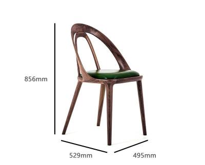 China Nordic Style Walnut Dining Chair Light Luxury Genuine Leather Solid Black for sale