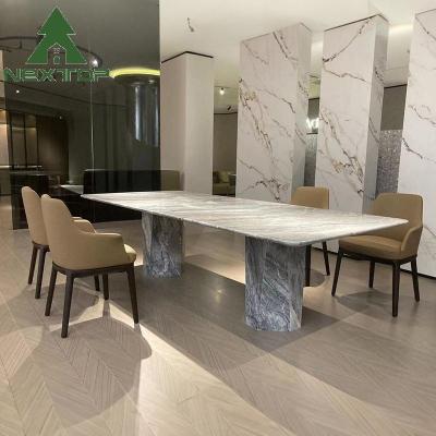 China OEM Dining Room Furniture For 8-12 Full Marble Rectangular Dining Table Set en venta