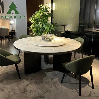 中国 Modern Kitchen White Dining Table And Green Chairs Swivel Round Dining Table 販売のため