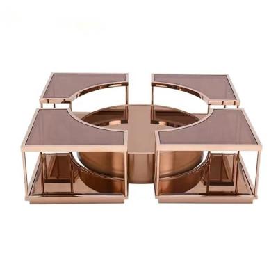 China OEM Modern Glass Coffee Table Mirror Rose Gold Center Table For Lobby Home Villa zu verkaufen