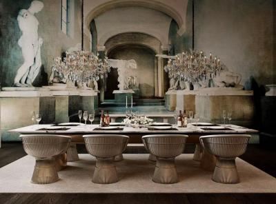 中国 Restaurant Villa White Marble Top Dining Table 8 10 Metal Chairs Set 販売のため