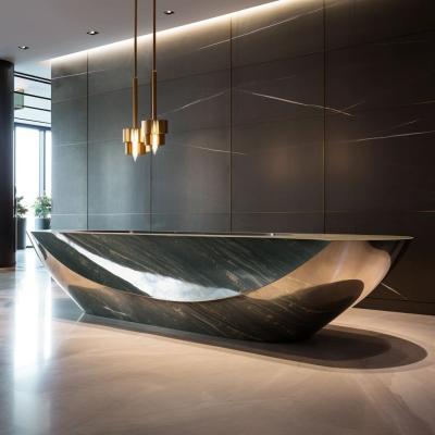 China Luxury Hotel Reception Front Desk With Marbling And Metal Custom Te koop