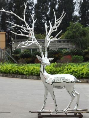 China Hotel Decor Deer Stainless Steel Mirror Sculpture Garden Scenic Courtyard Park Te koop