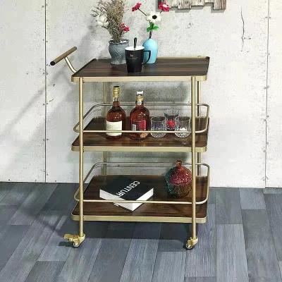 China Nordic Gold Dining Car Hotel Restaurant Mobile Trolley Bar Club Fruit Beverage Cart for sale