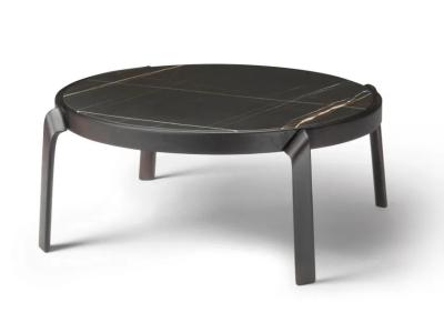 Cina Premium Interior Coffee Side Table With Marble Top Curved Walnut Frame Legs in vendita