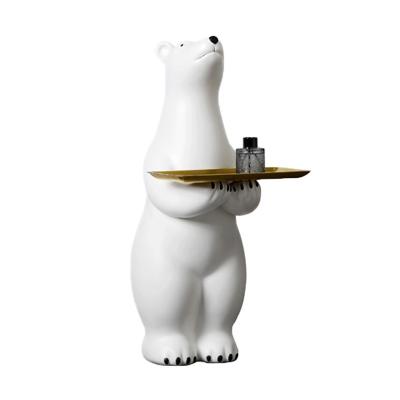 中国 Creative White Polar Bear Side Table Large Floor Stand Decor With Tea Tray 販売のため
