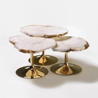 Chine SUS 304 Irregular Shaped Snowstone Coffee Table Set High End Metal Mirror Base à vendre