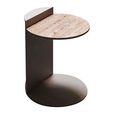 中国 Antioxidant Hotel Coffee Table Iron With Wooden Top Side Table Rock Plate C Type Couch Side Table 販売のため