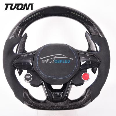 China Leather Led Volkswagen Carbon Fiber Steering Wheel With Stripe 350mm for sale