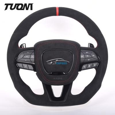 China 380mm Interior Charger Dodge Carbon Fiber Steering Wheel Alcantara Red Stitch for sale
