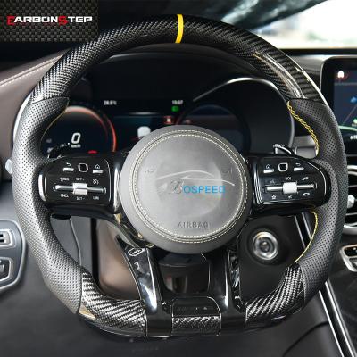 China Yellow Stripe Racing Mercedes Carbon Fiber Steering Wheel White Stitching ODM for sale