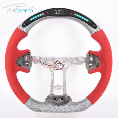 China 350mm Red Leather Silver Cadillac Steering Wheel Carbon Fiber Sports Car Stripe for sale