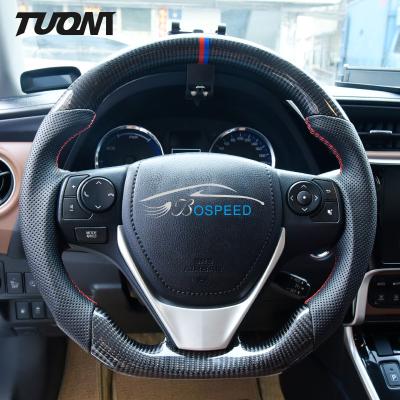 China Automotive 350mm Perforated Leather Steering Wheel Toyota Corolla Real Carbon Fiber for sale