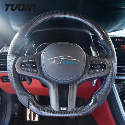 China Black Perforated Leather Carbon Fiber Steering Wheel Fit Bmw G20 G30 G28 for sale