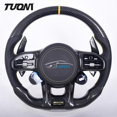 China OEM Leather Carbon Fiber Black Steering Wheels For Mercedes Benz A45 CLA GLA S CLASS for sale