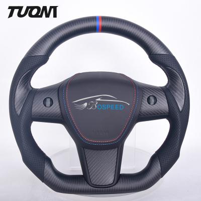 China Black Tesla Carbon Fiber Steering Wheel High Heat Resistance Durability for sale