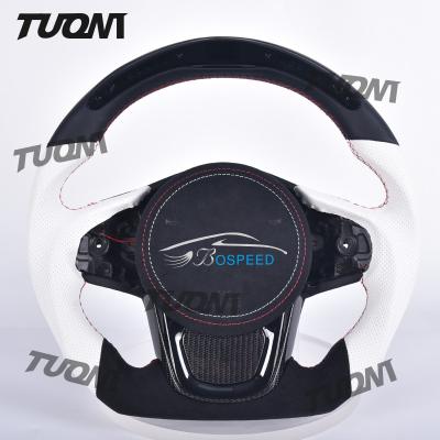 China Universal Leather Flat Bottom Steering Wheel Black White Fit For Toyota Easy Install for sale