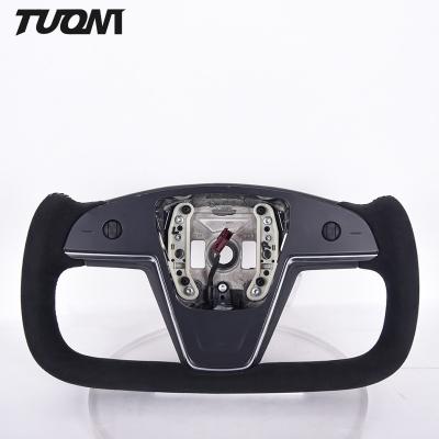 China OEM Black Alcantara Tesla Carbon Fiber Steering Wheel Sports Style for sale
