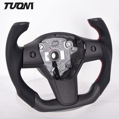 China New Style Tesla Yoke Auto Steering Wheel Flat Bottom Perforated Leather for sale
