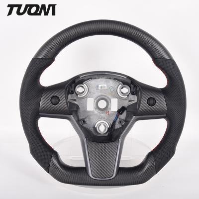 China Sports Carbon Fiber Tesla Model 3 Yoke Steering Wheel Flat Bottom OEM for sale
