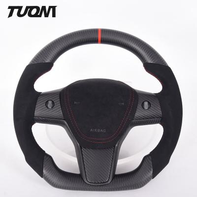 China 2022 ODM Flat Bottom Tesla Carbon Fiber Steering Wheel Customized Leather for sale