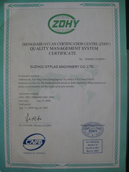 Quality Management System - SUZHOU STPLAS MACHINERY CO.,LTD