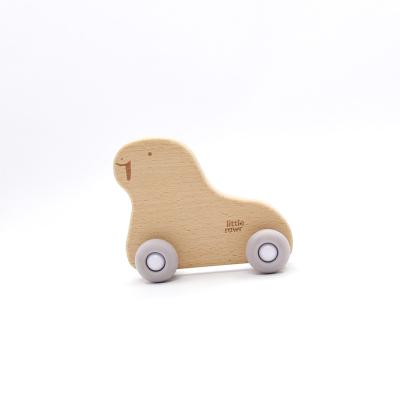 China Silicón de madera Teether del Wheelie de la forma del coche del Fox para el servicio del OEM del niño en venta