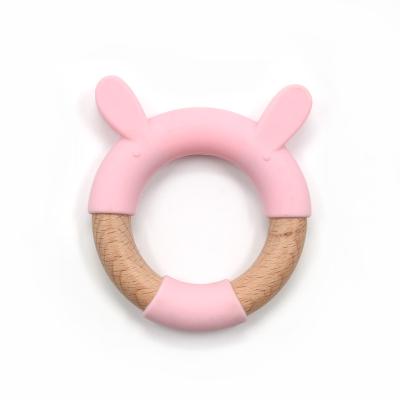 China Organic Ring Babe Chew 25cm Wooden Silicone Teether Kitty Shape for sale