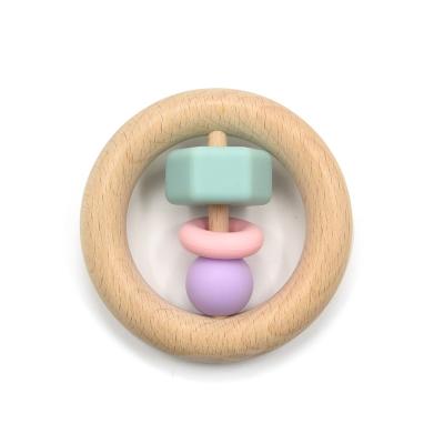 China Sensory Organic Beech Wooden Silicone Teether Non Toxic Mutlti Color for sale