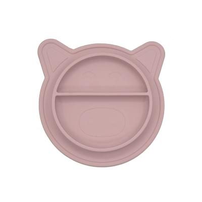 China Cute Simple Piggy Shape  Dusty Lilac Baby Silicone Plate Eco Friendly for sale