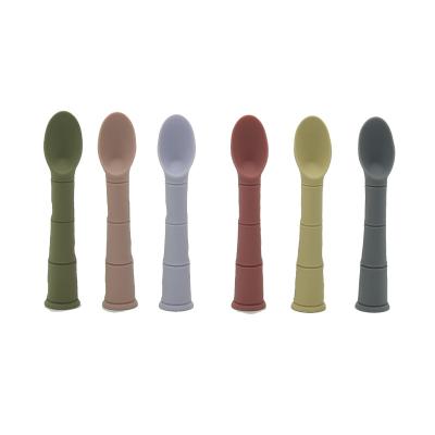 China Soft Curved Bamboo Silicone LFGB Training Spoons For Toddlers for sale
