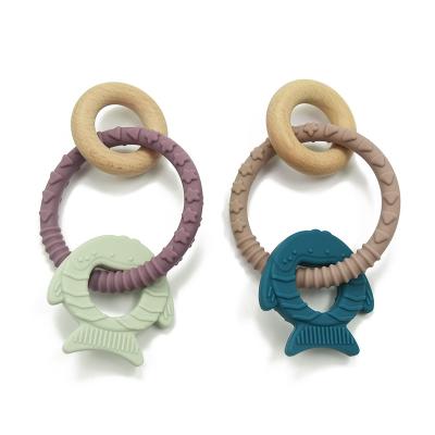 China Pure Silicone FSC Certified Wooden Teething Ring For 12 Months Infant for sale