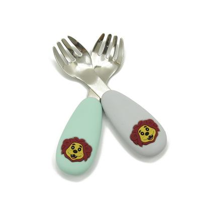 China Cutlery PBA Free Hygienic Mini Baby Silicone Fork Stainless Steel for sale