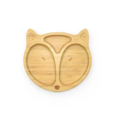 China Bamboo Baby Plate And Spoon Set Suction Base Fox Designed Customized Colors for sale