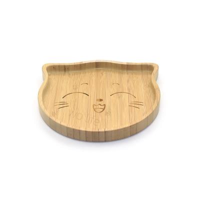 China Bamboo Toddler Baby Suction Plate 18cm Cat shaped with Spoons for sale