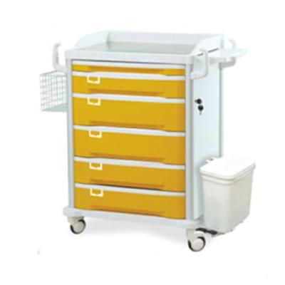 China ICU dressing medication Yellow Mobile ABS Medical Trolley Cart for sale